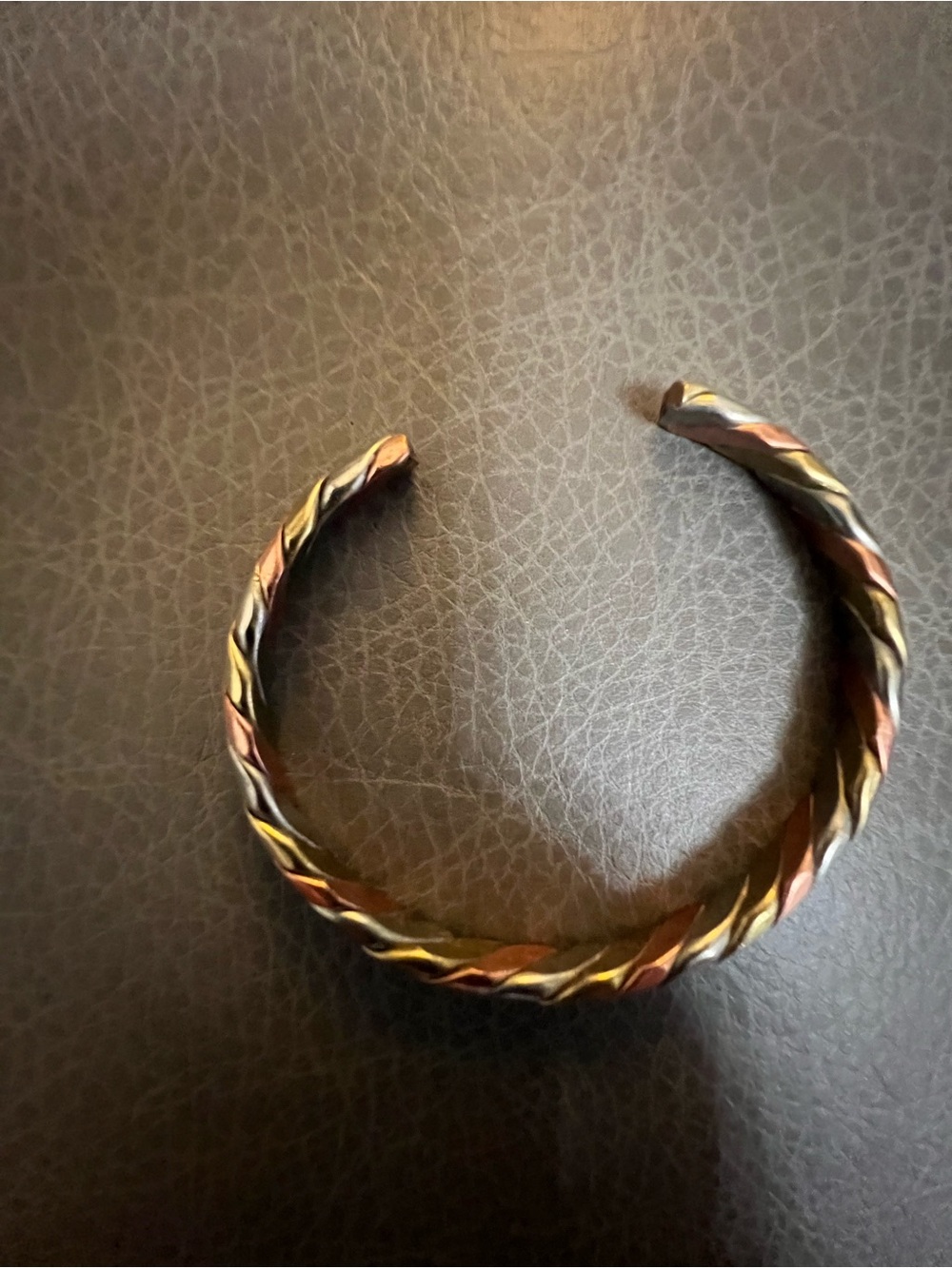 Sale! Tri-Tone Twisted Metal Cuff Bracelet - Gold, Rose, Silver - Picture 3 of 4